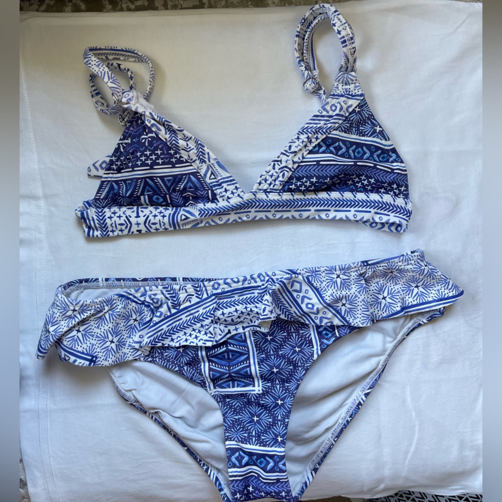 OndadeMar Kids Girls size 10 Bikini in Blue and White Pattern